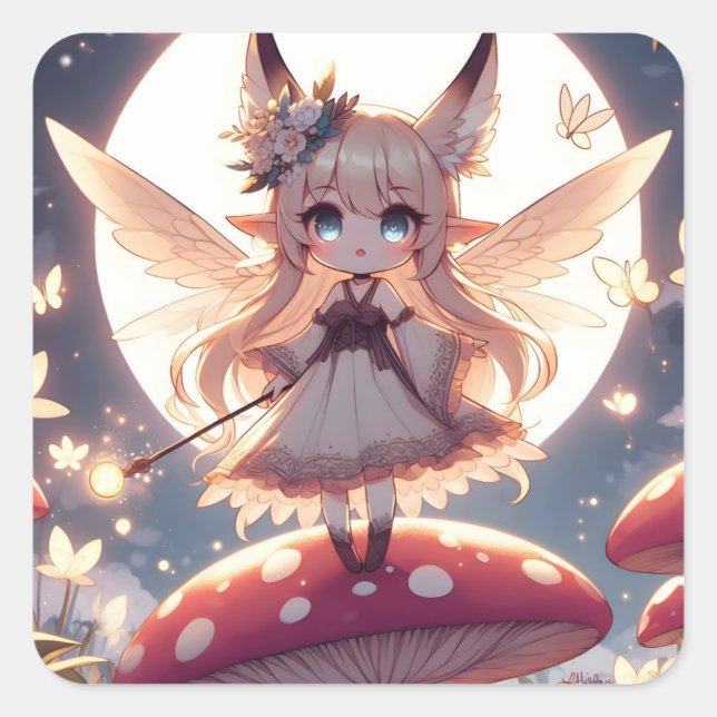 Pegatina Cuadrada Chica Anime Pixie Hippie Luna Hada (Anverso)