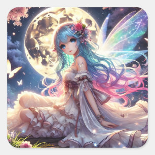 Pegatina Cuadrada Chica Anime Princesa Hada de la Luna en Jardín
