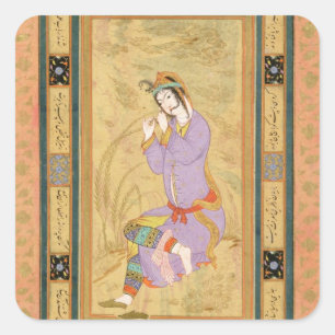 Pegatina Cuadrada Chica asentado que se encrespa el pelo en rizos,