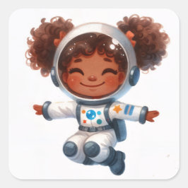 Pegatina Cuadrada Chica Astronauta Afroamericana Con Afros