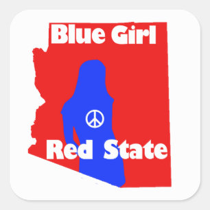 Pegatina Cuadrada Chica azul en un estado rojo - Arizona