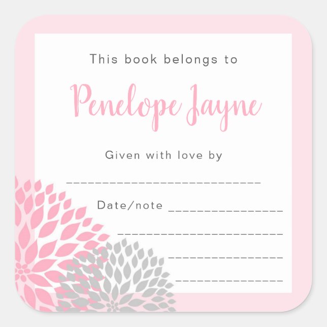 Pegatina Cuadrada Chica Baby Shower Bookplate, trae un libro (Anverso)