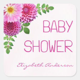 Pegatina Cuadrada Chica Baby Shower Pink Purple Dahlia