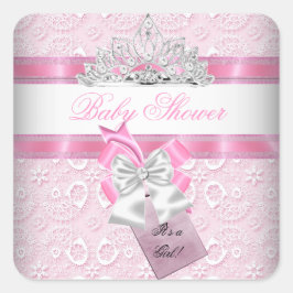 Pegatina Cuadrada Chica Baby Shower Princesa Rosa Tiara