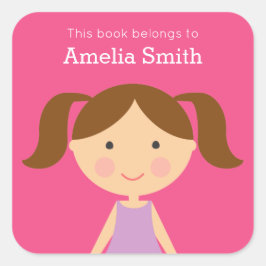 Pegatina Cuadrada Chica Brunette Ponytails Fichas