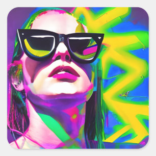 Pegatina Cuadrada Chica caliente en gafas de sol Arte moderno único