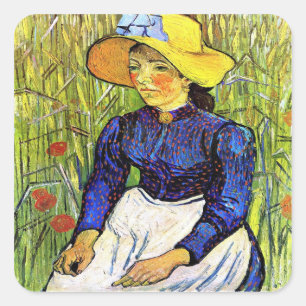 Pegatina Cuadrada Chica campesino joven de Vincent van Gogh 1890