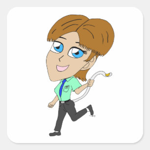 Pegatina Cuadrada chica chibi con cola