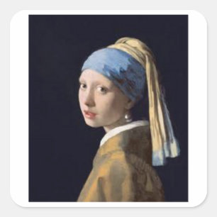 Pegatina Cuadrada Chica con arete de perlas - Johannes Vermeer