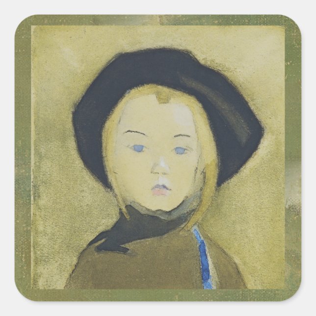 Pegatina Cuadrada Chica con cinta azul, Helene Schjerfbeck (Anverso)