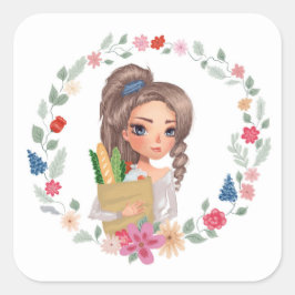 Pegatina Cuadrada Chica con comestibles