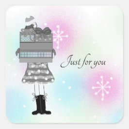 Pegatina Cuadrada Chica con estilo con paquetes de Navidad