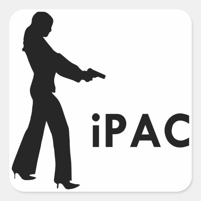 Pegatina Cuadrada Chica Con Gun iPac (Anverso)