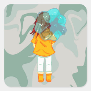 Pegatina Cuadrada Chica con paraguas en Wind Rain Green Swirl