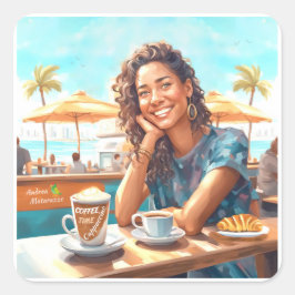 Pegatina Cuadrada Chica con pausa para café