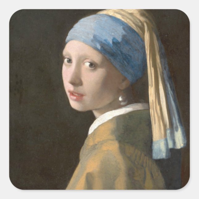 Pegatina Cuadrada Chica con Pearl Earring (Anverso)