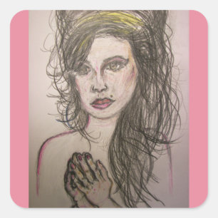 Pegatina Cuadrada chica con pelo de colmena rezando