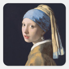 Pegatina Cuadrada Chica con perlas de 1665 Johannes Vermeer