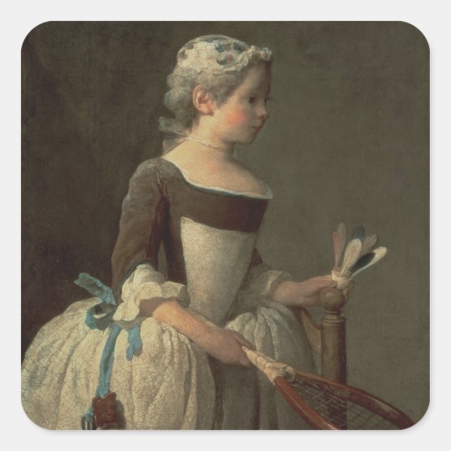 Pegatina Cuadrada Chica con raqueta y obturador (Anverso)