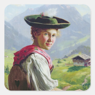 Pegatina Cuadrada Chica con un Gorra en Mountain Landscape