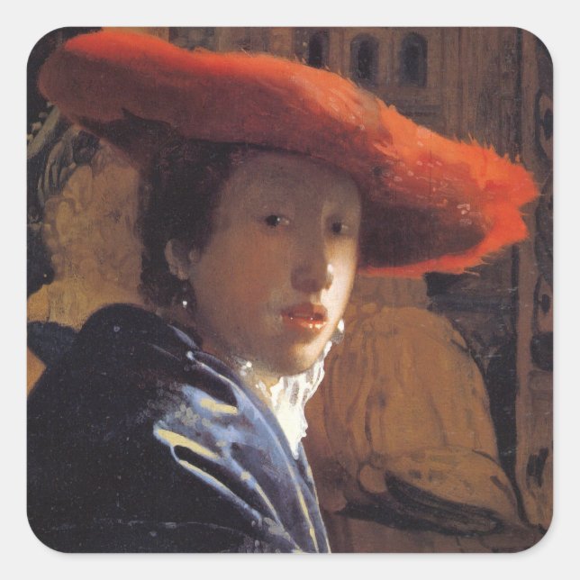 Pegatina Cuadrada Chica con un Gorra rojo, c.1665 (aceite en el pane (Anverso)
