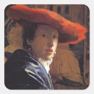 Pegatina Cuadrada Chica con un Gorra rojo, c.1665 (aceite en el pane