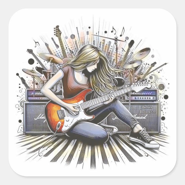 Pegatina Cuadrada Chica con vibraciones musicales (Anverso)