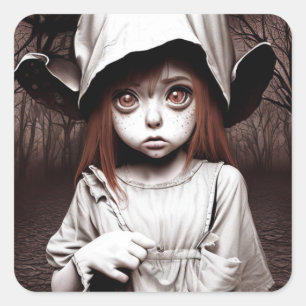 Pegatina Cuadrada Chica creíble Big Eyed Chibi Halloween