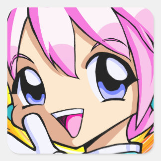 Pegatina Cuadrada Chica Cute Anime