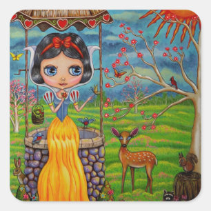 Pegatina Cuadrada Chica Cute Big Eye Doll Deseando Raccoon