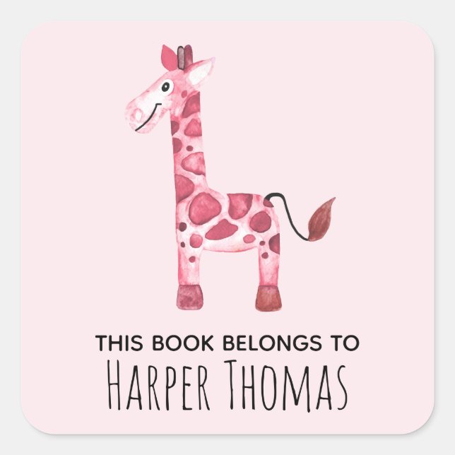 Pegatina Cuadrada Chica Cute Este Libro Pertenece A Safari Giraffe N (Anverso)