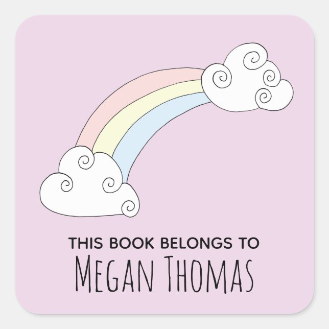 Pegatina Cuadrada Chica Cute este libro pertenece al nombre del arco (Anverso)