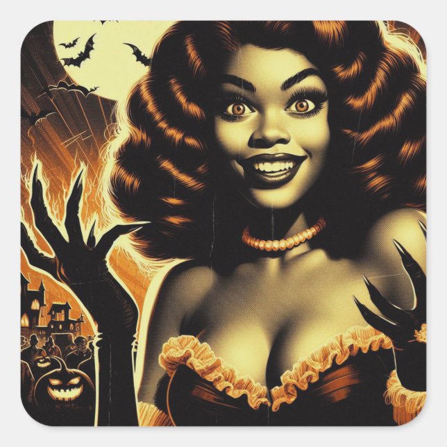 Pegatina Cuadrada Chica Cute Halloween (Anverso)