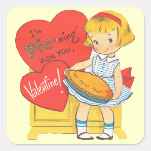 Pegatina Cuadrada Chica Cute Retro Valentine