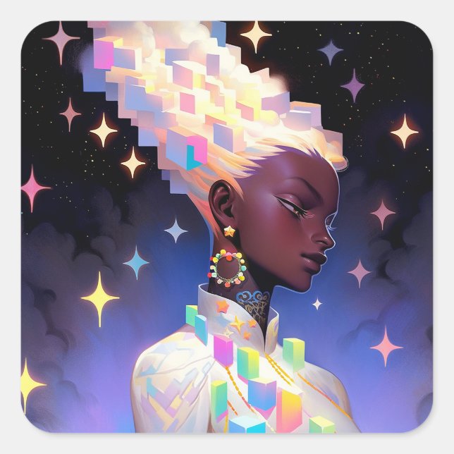 Pegatina Cuadrada Chica de animación geométrica moderna (Anverso)