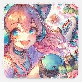 Pegatina Cuadrada Chica de animadores bonito en la fiesta de cumplea