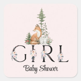 Pegatina Cuadrada Chica de animales Woodland Baby Shower