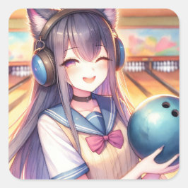 Pegatina Cuadrada Chica de anime en la fiesta de cumpleaños de Bowli