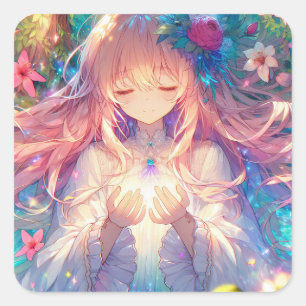 Pegatina Cuadrada Chica de Anime Étéreo Magico