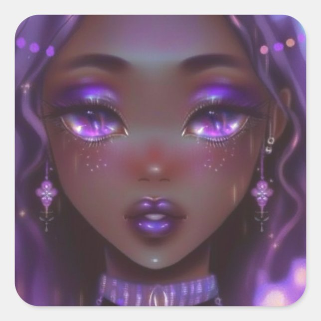 Pegatina Cuadrada Chica de anime morado suave (Anverso)