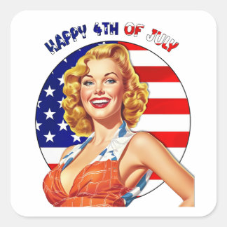 Pegatina Cuadrada Chica de arte americano retro pinchado
