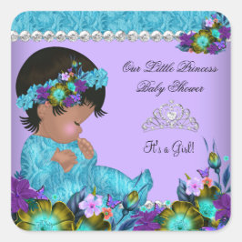 Pegatina Cuadrada Chica de Baby Shower Verde azulado Blue Purple