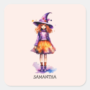 Pegatina Cuadrada Chica de Brujas Pastel Cute - Estética de Hallowee