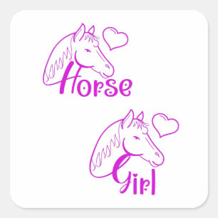 Pegatina Cuadrada Chica de caballo en morado con tipo de cabeza de c