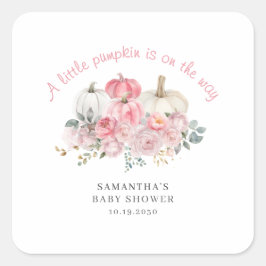Pegatina Cuadrada Chica de calabaza rosa pequeño Baby Shower
