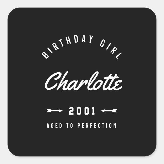 Pegatina Cuadrada Chica De Cumpleaños De Edad A Perfección Retro (Anverso)
