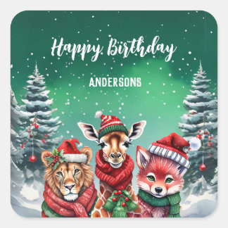 Pegatina Cuadrada Chica de cumpleaños de verano en el zoológico de C