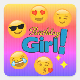 Pegatina Cuadrada Chica de cumpleaños Emoji Ombre Stripes