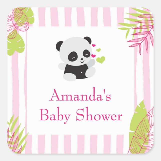Pegatina Cuadrada Chica de Cute Panda Baby Shower favorece a los Peg (Anverso)