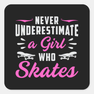 Pegatina Cuadrada Chica de esquí Chicas Sk8 Skateboard Gift Idea